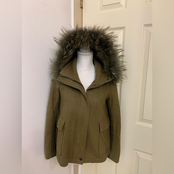 Eachway Sports Women's Jacket Faux Fur Outer Shell Hooded Brown Green Size M - Picture 1 of 15